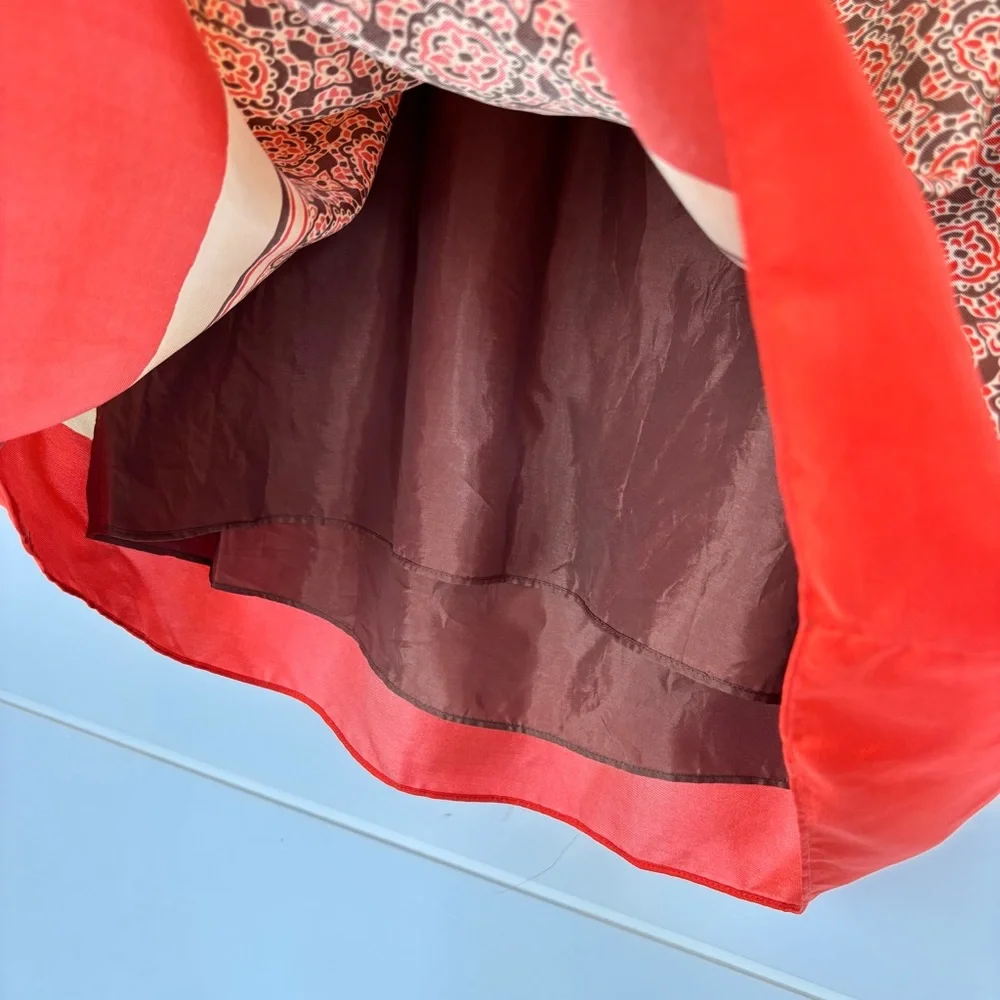 Banana Republic Orange Brown & Cream Printed Smocked Strapless Silk Top Size 8T - Picture 11 of 12